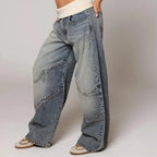 Distressed Denim Baggy Jeans Low Rise Light Blue 5