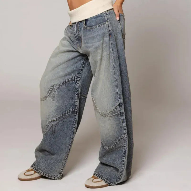 Distressed Denim Baggy Jeans Low Rise Light Blue 5