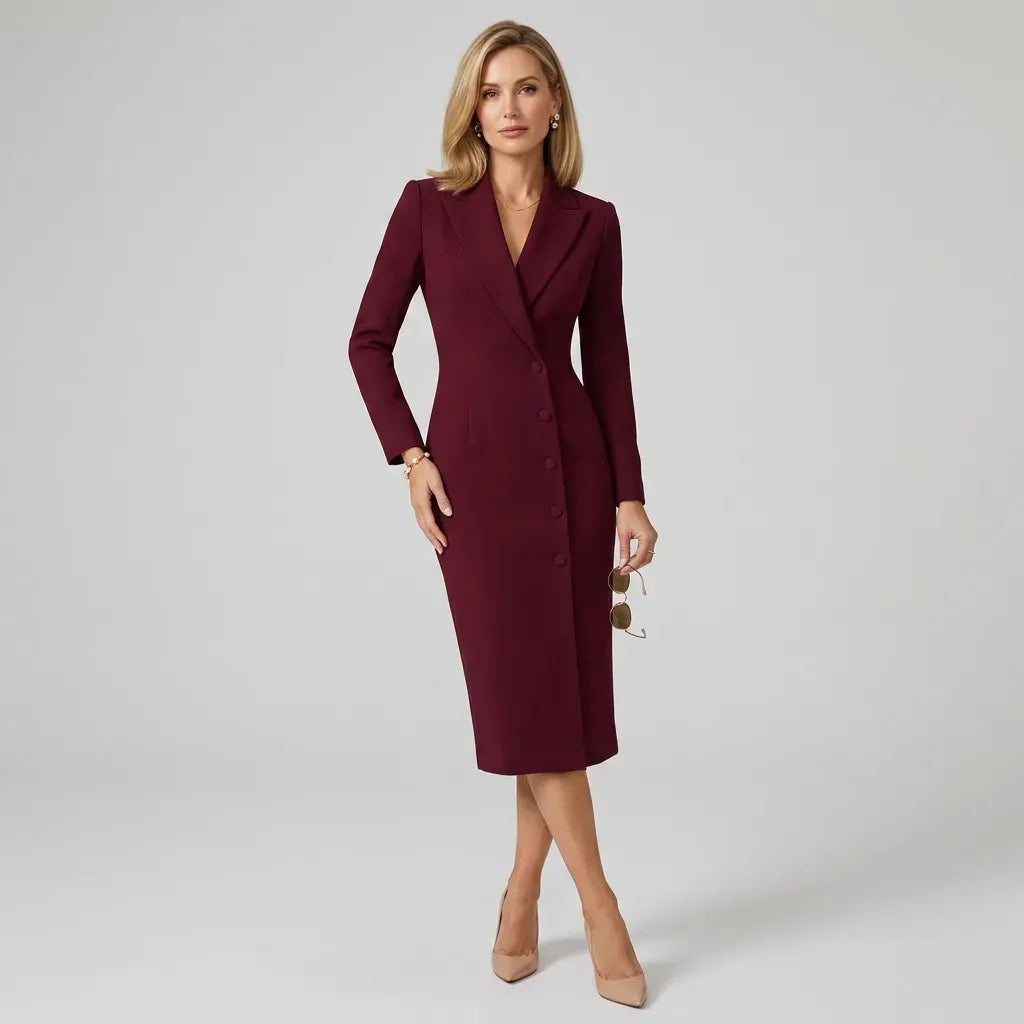 Double Breasted Midi Blazer Dress Dark Red 3