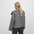 Double Breasted Wool Funnel Neck Jacket with Buttons Dark Grey 2