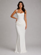 Draped Corset Bodycon Maxi Dress in White – 1