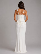 Draped Corset Bodycon Maxi Dress in White – 2