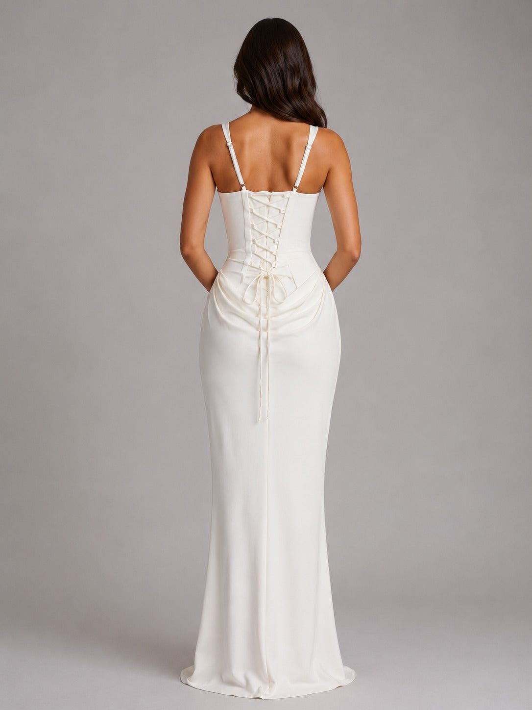 Draped Corset Bodycon Maxi Dress in White – 2