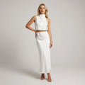 Draped Halter Top and Skirt Set Midi Satin White 8