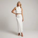 Draped Halter Top and Skirt Set Midi Satin White 8