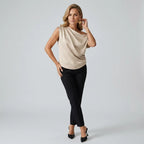 Draped One Shoulder Asymmetrical Top Beige 5