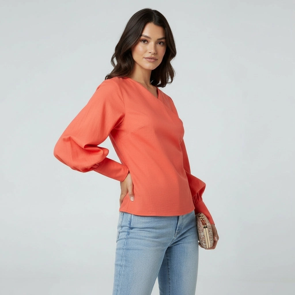 Women's Wrap Blouse with Puff Sleeves