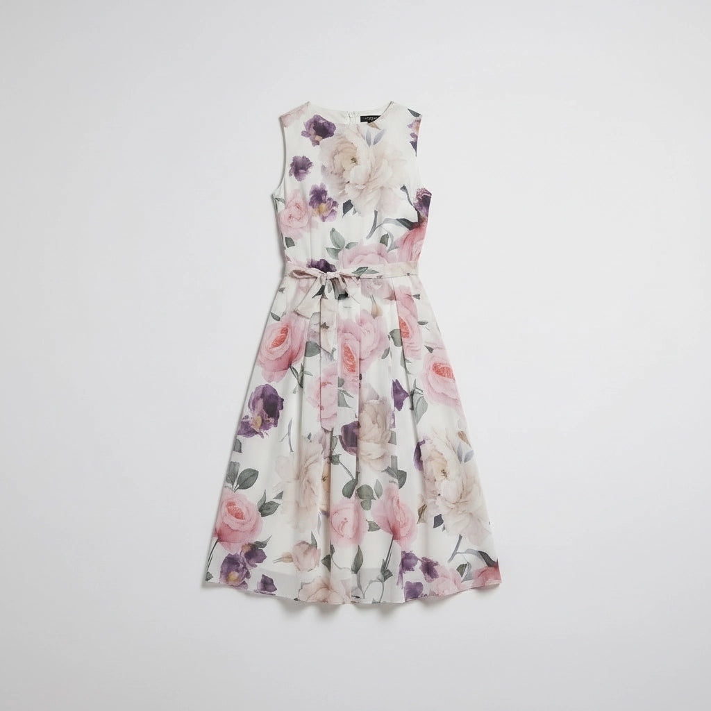 Women's Floral Sleeveless Dress With Belt