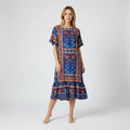 Women’s Folk Print Relaxed Midi Dress With Ruffle Hem