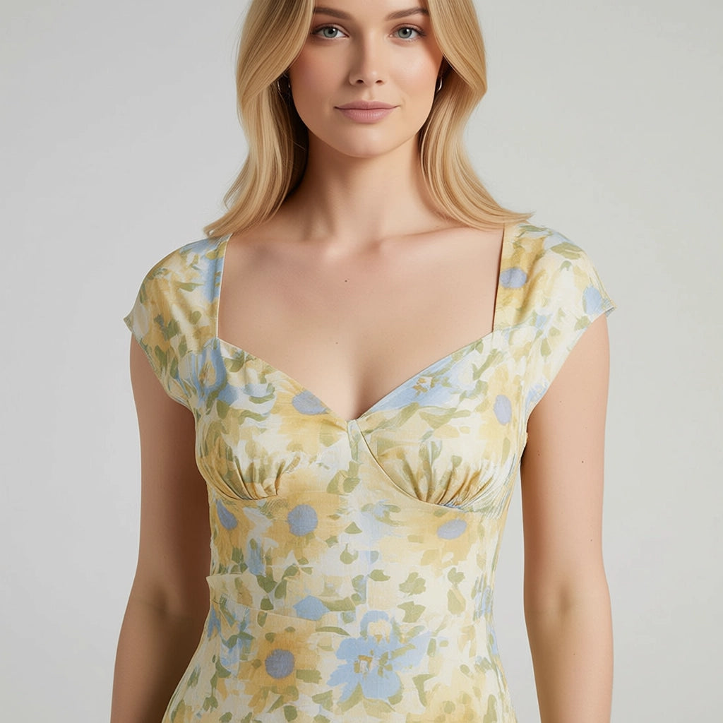 Sweetheart Neck Floral Midi Dress