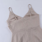 Elegant Bodycon Midi Dress with Spaghetti Straps and Side Split in Beige – 5