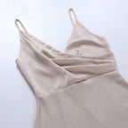 Elegant Bodycon Midi Dress with Spaghetti Straps and Side Split in Beige – 7