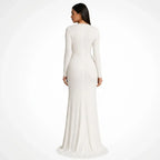 Elegant Bodycon Wedding Guest Dress with Sleeves White 11