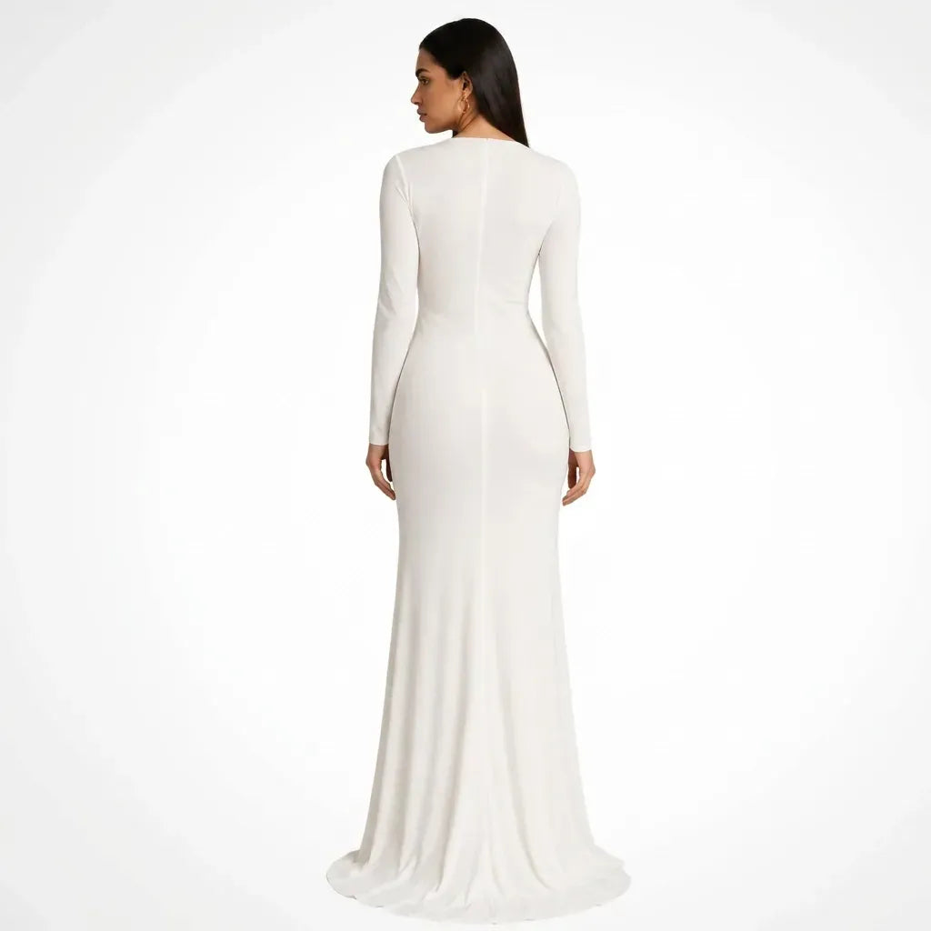 Elegant Bodycon Wedding Guest Dress with Sleeves White 11