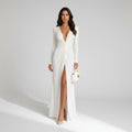 Elegant Bodycon Wedding Guest Dress with Sleeves White 12