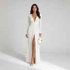 Elegant Bodycon Wedding Guest Dress with Sleeves White 12