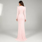 Elegant Bodycon Wedding Guest Dress with Sleeves Pink 2