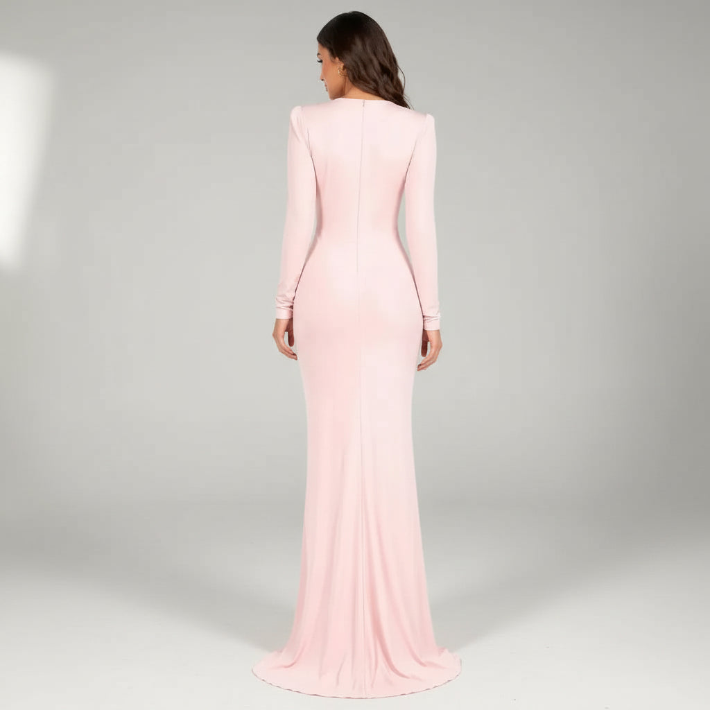 Elegant Bodycon Wedding Guest Dress with Sleeves Pink 2