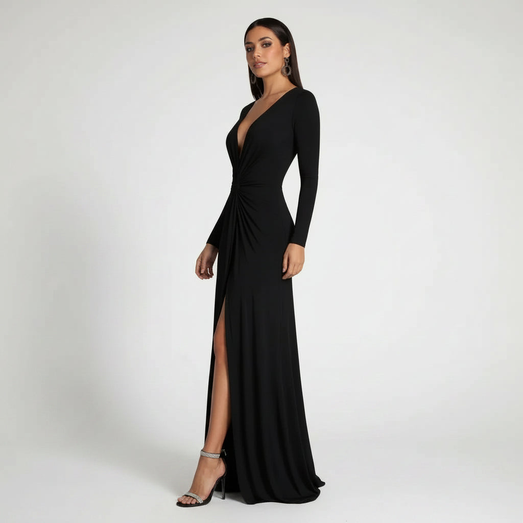 Elegant Bodycon Wedding Guest Dress with Sleeves Black 6