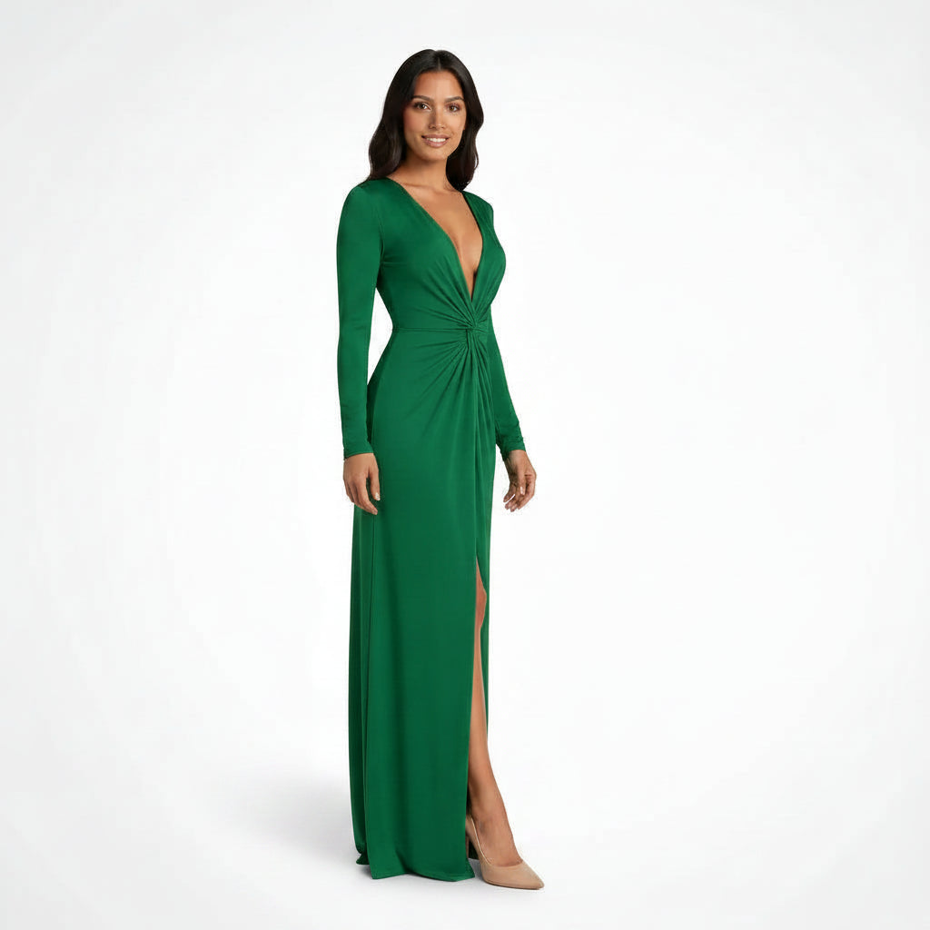 Elegant Bodycon Wedding Guest Dress with Sleeves Green 9