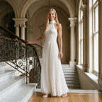 Elegant Chiffon Black Tie Dress with Halter Neck White 1