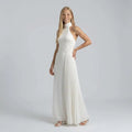 Elegant Chiffon Black Tie Dress with Halter Neck White 3