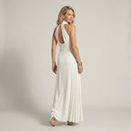 Elegant Chiffon Black Tie Dress with Halter Neck White 5