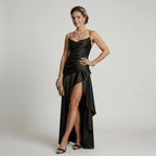 Cowl Neck Maxi Dress with High Slit in Black – 13
