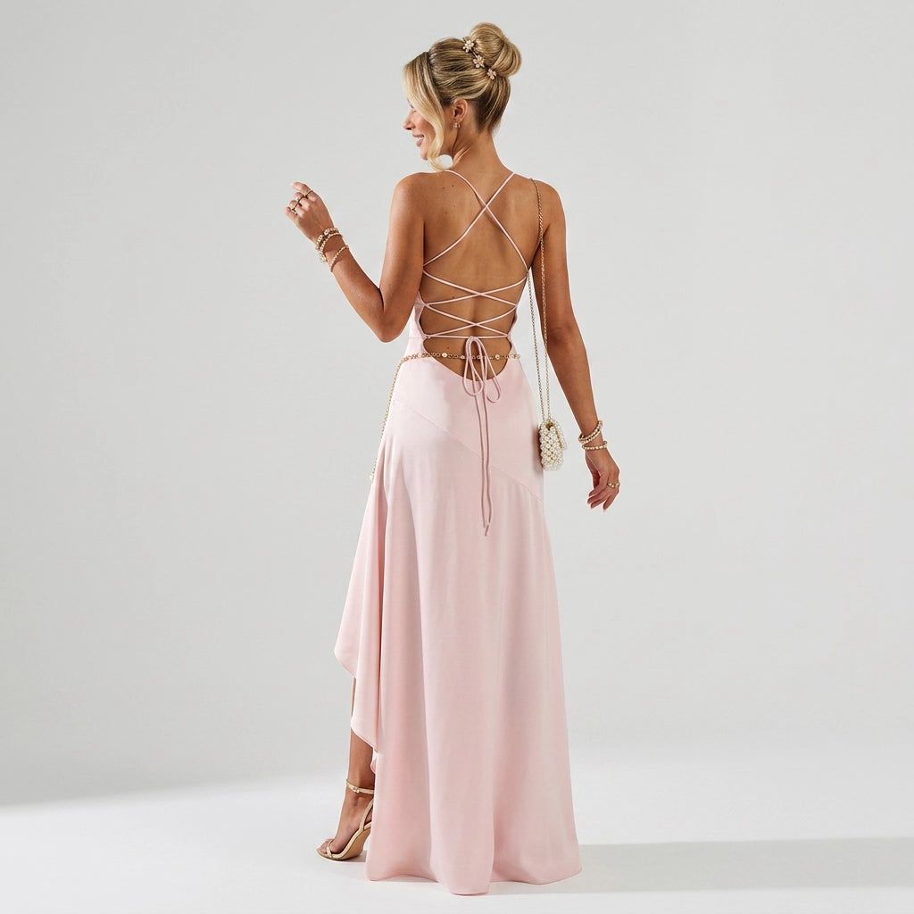 Cowl Neck Maxi Dress with High Slit in Pink – 6