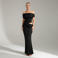 Elegant Off-Shoulder Wedding Guest Dress with Cut Out Detail Black 5