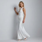 Elegant Satin Maxi Dress with Cut-Out Detail White 6