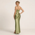 Elegant Satin Maxi Dress with Cut-Out Detail Green 7