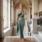 Elegant Sequin Black Tie Dress with One Shoulder Green 1