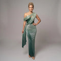 Elegant Sequin Black Tie Dress with One Shoulder Green 3