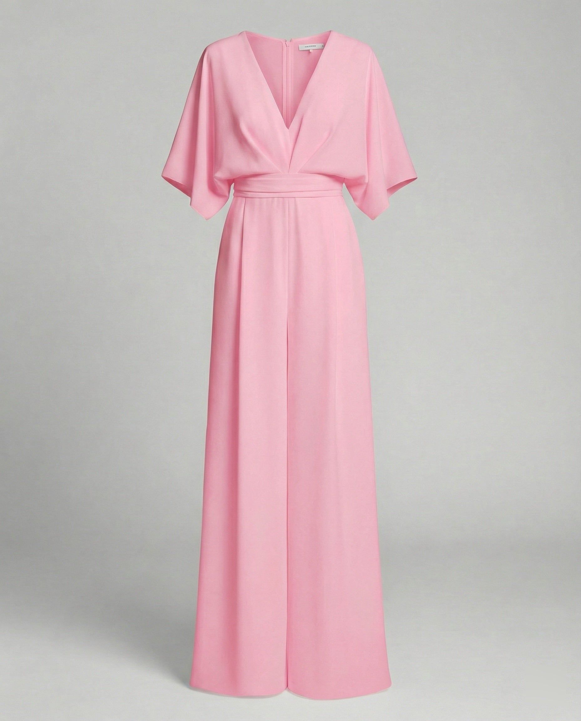 Elegant Short-Sleeved Jumpsuit with V-Neck in Pink – 11