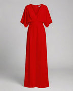 Elegant Short-Sleeved Jumpsuit with V-Neck in Red – 13