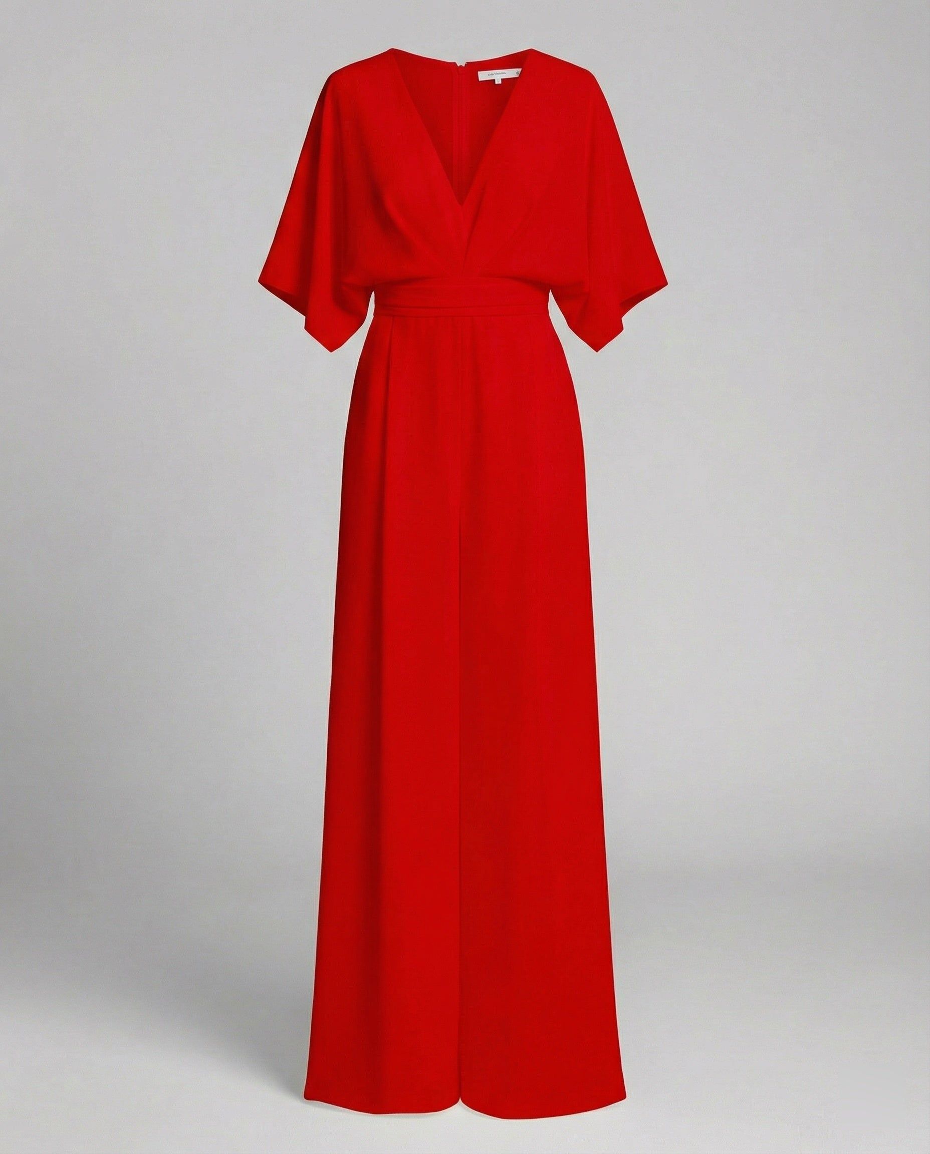 Elegant Short-Sleeved Jumpsuit with V-Neck in Red – 13