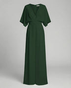 Elegant Short-Sleeved Jumpsuit with V-Neck in Green – 15
