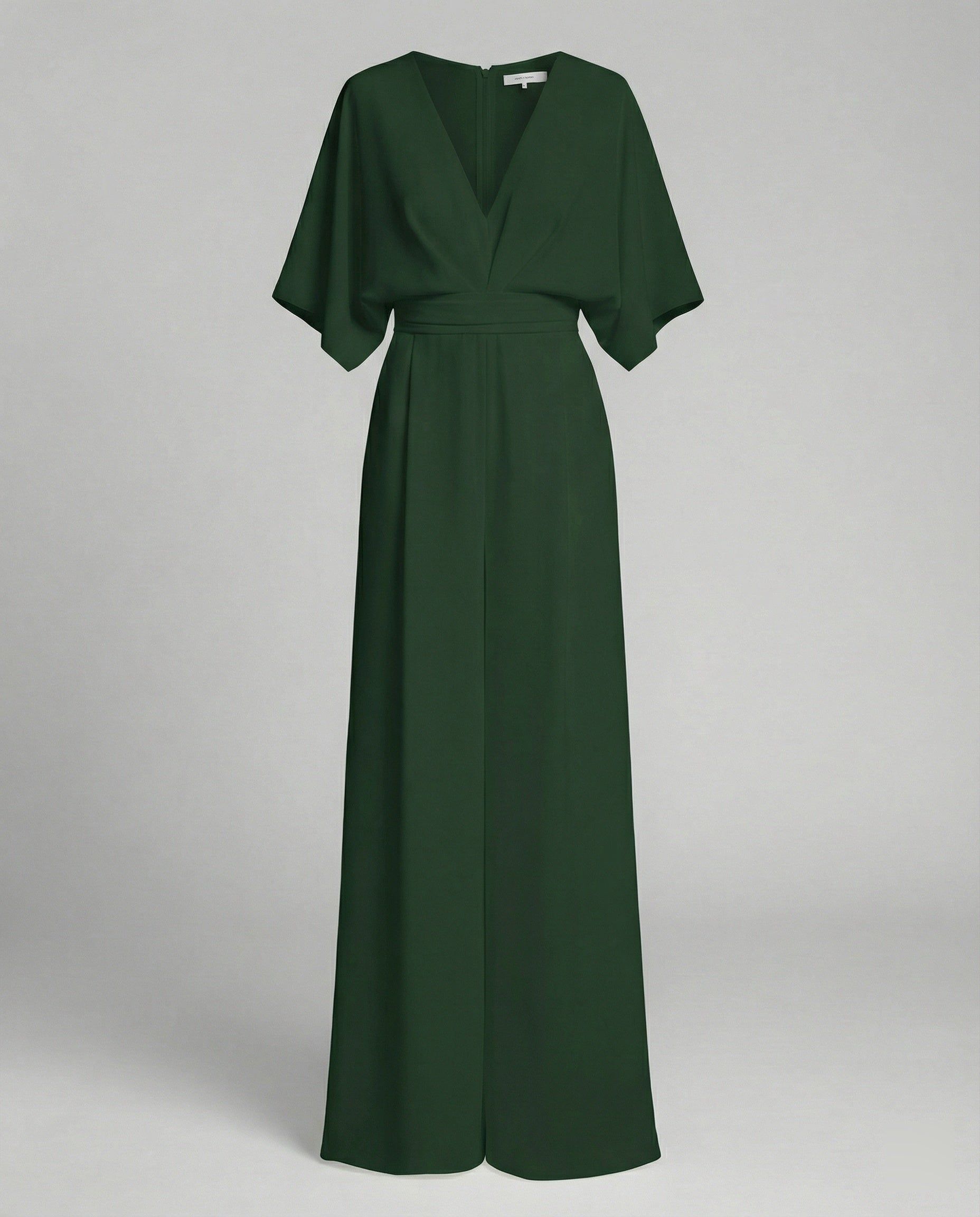 Elegant Short-Sleeved Jumpsuit with V-Neck in Green – 15