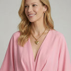 Elegant Short-Sleeved Jumpsuit with V-Neck in Pink – 2