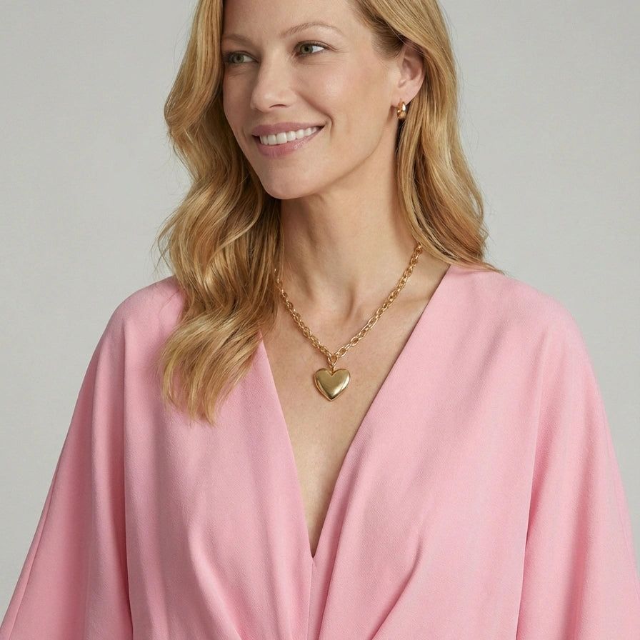 Elegant Short-Sleeved Jumpsuit with V-Neck in Pink – 2