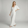Elegant Short-Sleeved Jumpsuit with V-Neck in White – 4