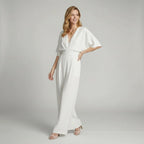 Elegant Short-Sleeved Jumpsuit with V-Neck in White – 4