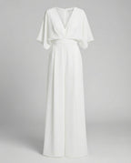 Elegant Short-Sleeved Jumpsuit with V-Neck in White – 9