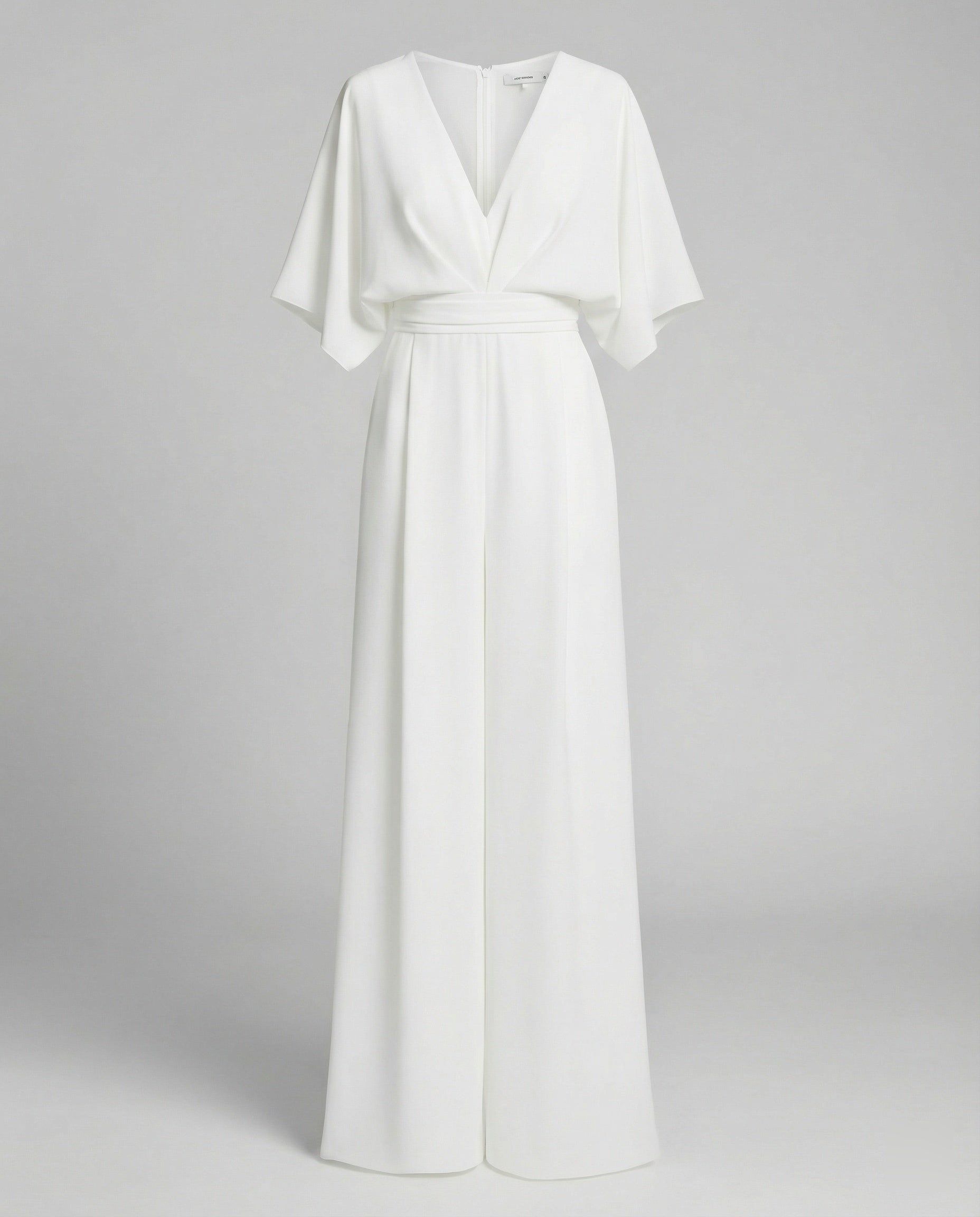 Elegant Short-Sleeved Jumpsuit with V-Neck in White – 9