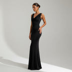 Elegant Wedding Guest Dress with Cowl Neck Trumpet Hem Black 2