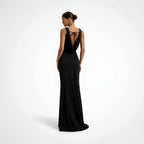 Elegant Wedding Guest Dress with Cowl Neck Trumpet Hem Black 3