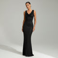 Elegant Wedding Guest Dress with Cowl Neck Trumpet Hem Black 4