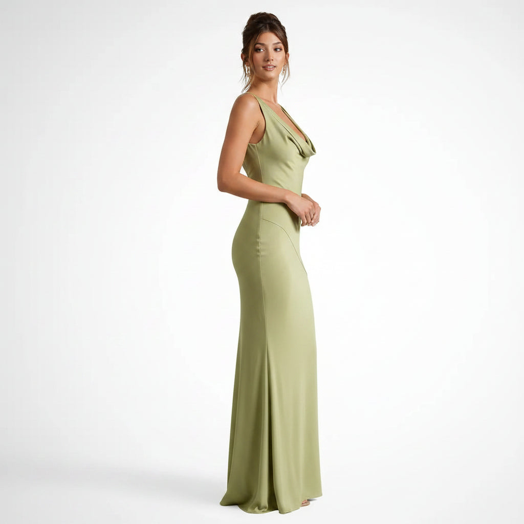 Elegant Wedding Guest Dress with Cowl Neck Trumpet Hem Green 5