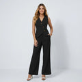 Elegant Women's Summer Two-Piece Set with Wide-Leg Trousers and Vest in Black – 3